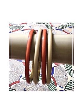 Set of Four Enameled Brass Bangles Peach & Cream